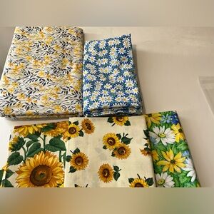 Quilting Fabric Sewing Crafts Lot Floral Sunflower Daisies Blue Yellow Green